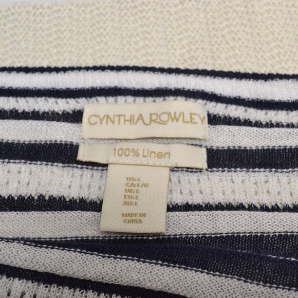 Cynthia Rowley Striped Preppy Casual Linen Cozy Spring Sweater Navy White Beach - Picture 5 of 6